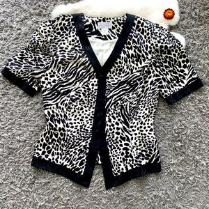 Adrianna Papell Silk Blouse - Animal Print